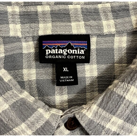 PATAGONIA A/C Gray Plaid Seersucker Short Sleeve Button Up Shirt Outdoor Mens XL - Picture 3 of 5